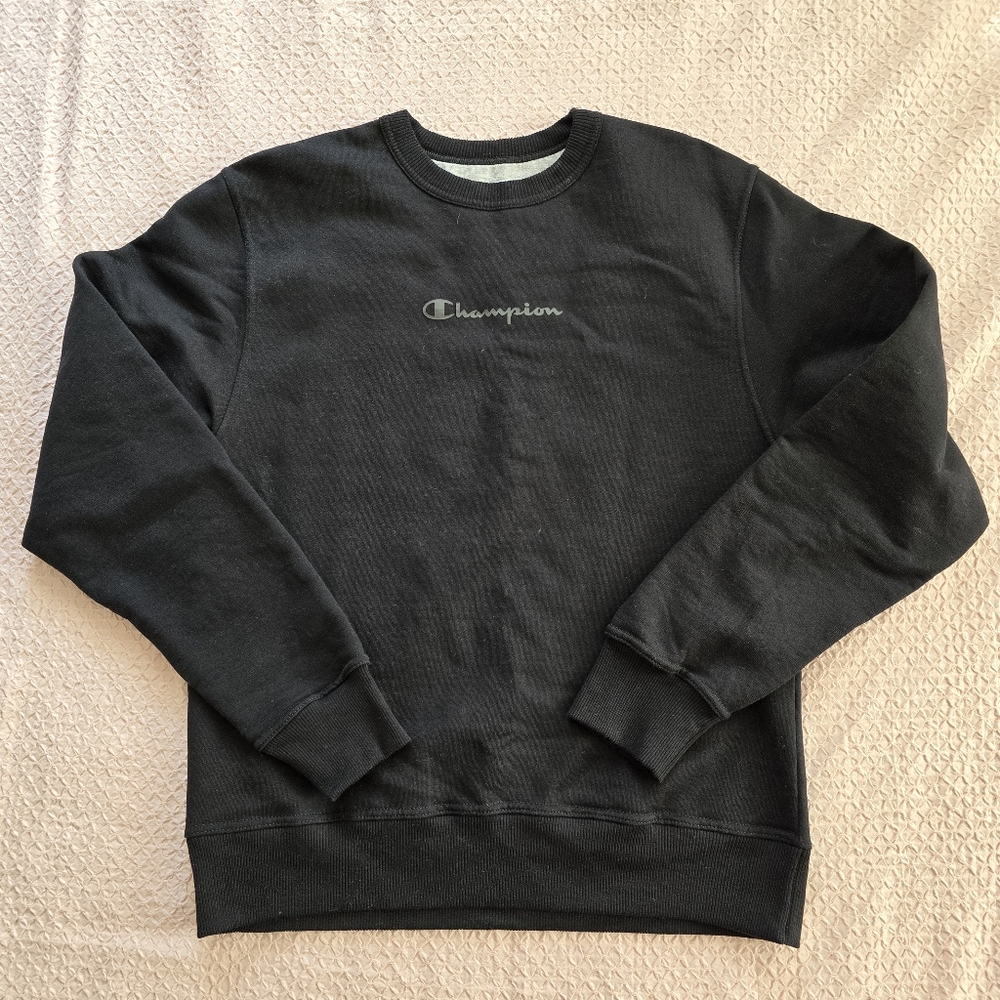 NWOT Champion Men's Cotton Black Crewneck Long Sleeve Sweater Size S